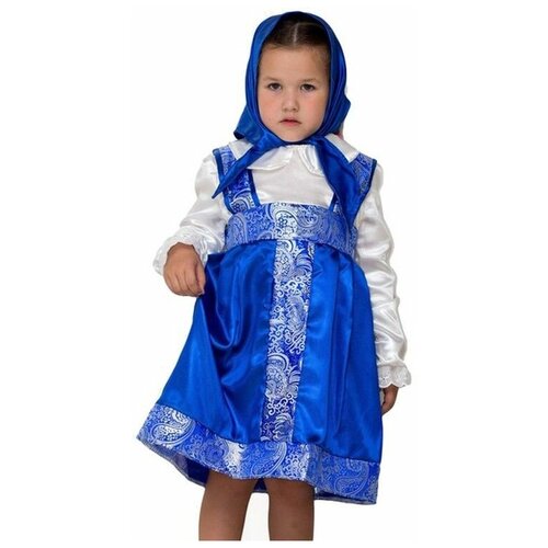 Русский народный костюм для девочки василисушка, арт.2487 размер:140-152 см (8-10 лет) (синий/голубой/белый)