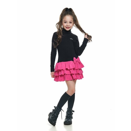 Платье Mini Maxi, хлопок, трикотаж, однотонное, розовый, черный (черный/красный/розовый)