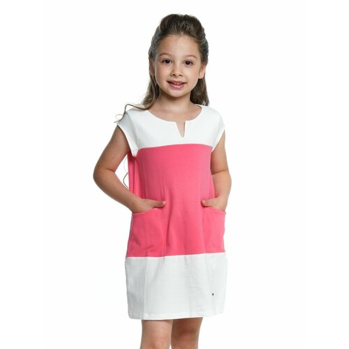 Платье Mini Maxi, хлопок, трикотаж, однотонное, белый, коралловый (коралловый/белый)