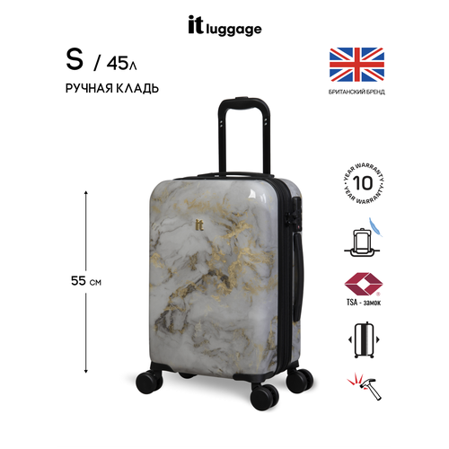 Чемодан IT Luggage, поликарбонат, увеличение объема, износостойкий, опорные ножки на боковой стенке, 45 л, мультиколор (серый/черный/золотистый)
