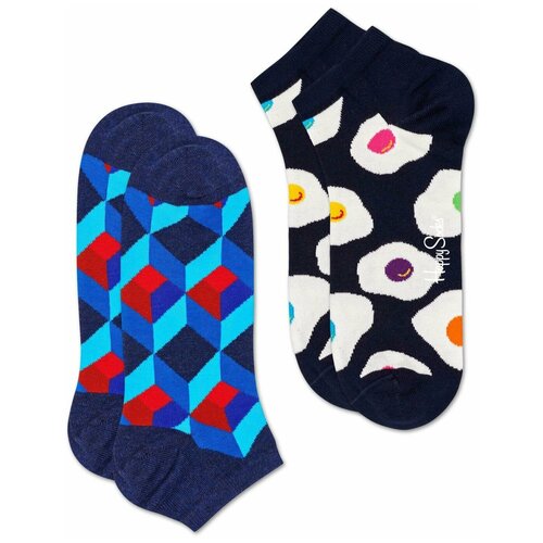 Носки Happy Socks, 2 пары, 2 уп, синий, черный, мультиколор (черный/синий/разноцветный/мультицвет) - изображение №1