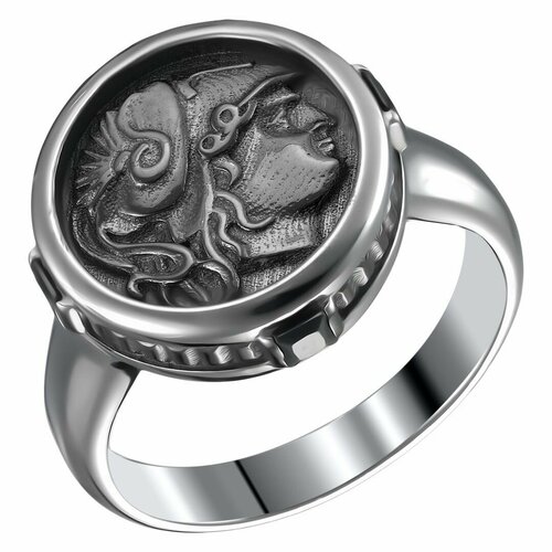 Перстень, серебро, 925 проба, чернение, родирование, черный, серебряный (черный/серебристый)