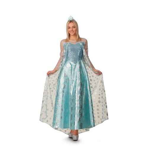 Карнавальный костюм «Эльза», платье, корона, р. 46, рост 170 см (голубой/серебристый)