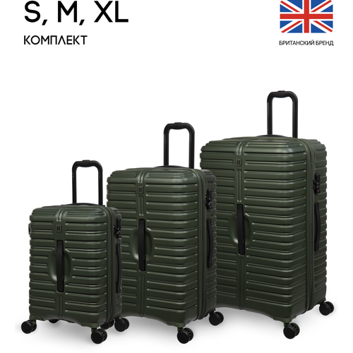 Комплект чемоданов IT Luggage, 3 шт., пластик, ABS-пластик, увеличение объема, износостойкий, опорные ножки на боковой стенке, 153 л, зеленый, хаки (зеленый/хаки) - изображение №1