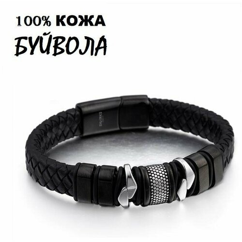 Плетеный браслет Sharks Jewelry, металл, черный - изображение №1