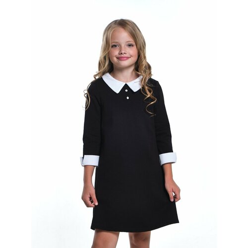 Школьное платье Mini Maxi, футер, хлопок, трикотаж, однотонное, черный