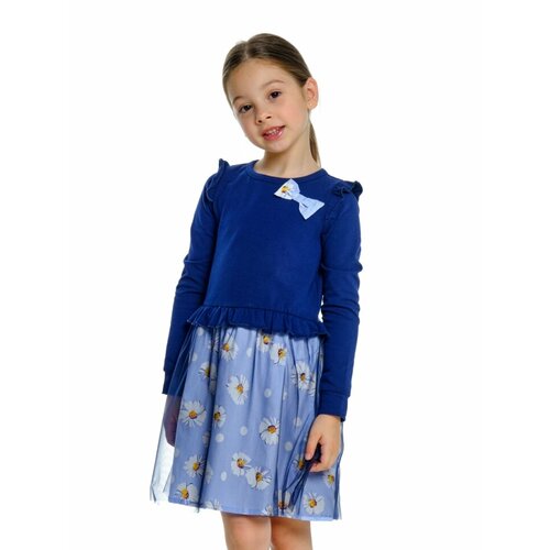 Платье Mini Maxi, хлопок, трикотаж, флористический принт, синий