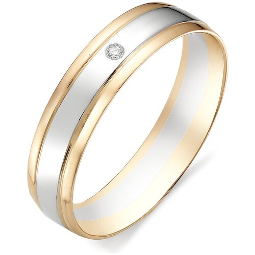 Кольцо обручальное АЛЬКОР кольцо из золота 12396-100, красное, комбинированное золото, 585 проба, бриллиант, бесцветный - изображение №1