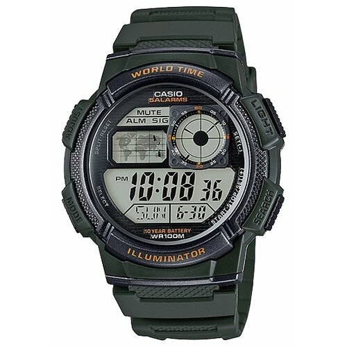 Наручные часы CASIO Collection AE-1000W-3A, оранжевый, зеленый (серый/черный/зеленый/оранжевый/хаки/мультицвет)