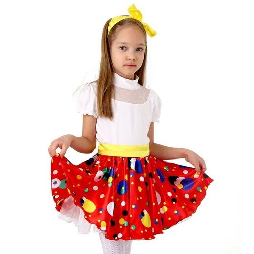 Карнавальная юбка для вечеринки красная в горох, повязка, рост110-116 9502939 (красный) - изображение №1