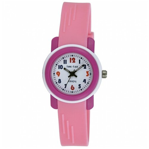 Наручные часы Тик-Так, кварцевые, корпус пластик, ремешок пластик, водонепроницаемые, розовый (розовый/белый)