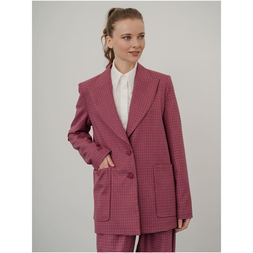 Пиджак Модный Дом Виктории Тишиной, удлиненный, оверсайз, трикотажный, черный, розовый (черный/розовый)