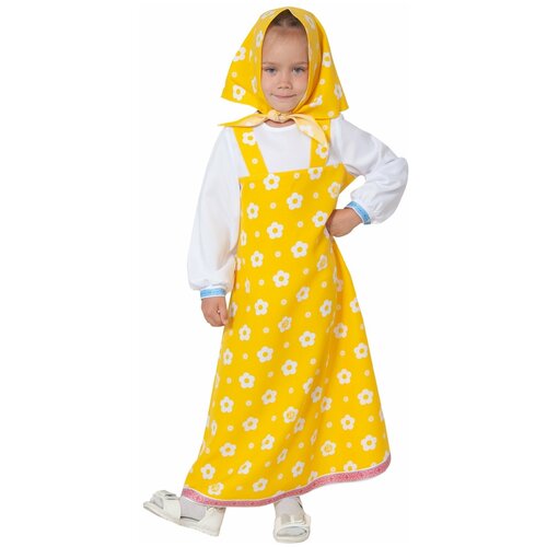 Детский костюм Маши с желтым сарафаном Маша и Медведь Карнавалофф 20-01101 (желтый/белый)