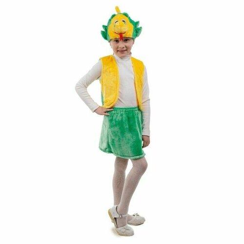 Карнавальный костюм "Дракон девочка" (зеленый/желтый/желтый-зеленый) - изображение №1