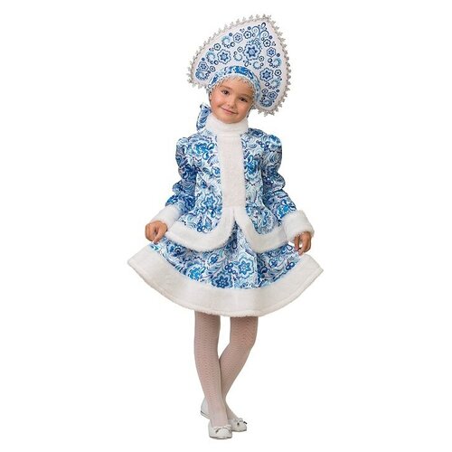 Карнавальный костюм «Снегурочка», бело-голубые узоры, рост 110 см (голубой/белый)