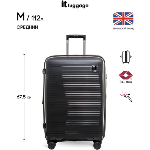 Чемодан IT Luggage, полипропилен, опорные ножки на боковой стенке, увеличение объема, рифленая поверхность, 112 л, черный - изображение №1