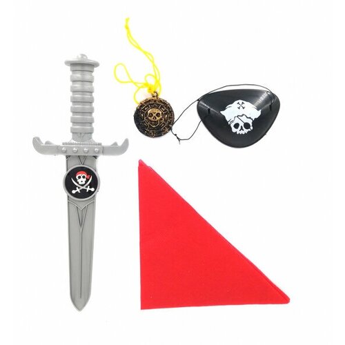 Набор пирата, карнавальный, детский, кинжал бандана наглазник кулон (серый)