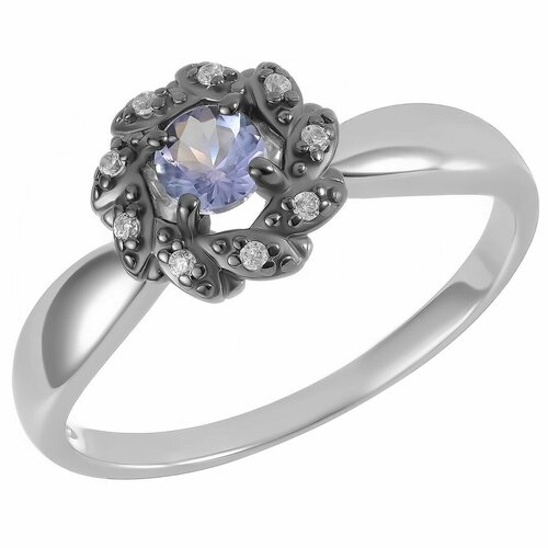 Перстень, серебро, 925 проба, чернение, родирование, фианит, танзанит, серебряный, фиолетовый (фиолетовый/серебристый/бесцветный)