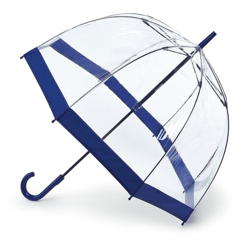 Зонт-трость FULTON, механика, купол 84 см., 8 спиц, система «антиветер», прозрачный, для женщин, бесцветный, синий (синий/бесцветный/прозрачный)