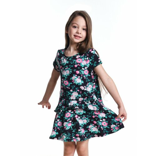 Платье Mini Maxi, хлопок, трикотаж, флористический принт, мультиколор, черный (черный/мультиколор)