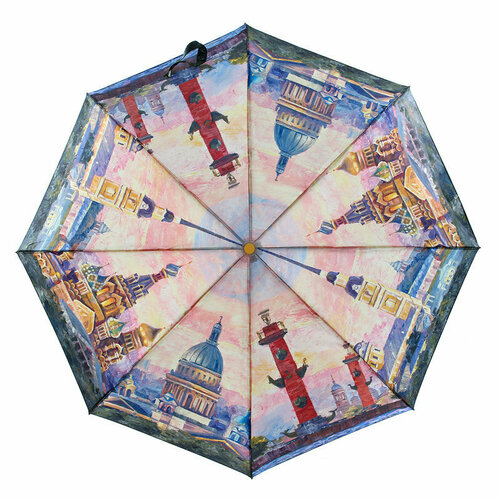 Зонт PLANET, автомат, 3 сложения, купол 96 см., система «антиветер», чехол в комплекте, для женщин, розовый