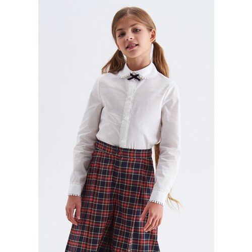 Школьная блуза SMENA, полуприлегающий силуэт, на пуговицах, длинный рукав, однотонная, белый