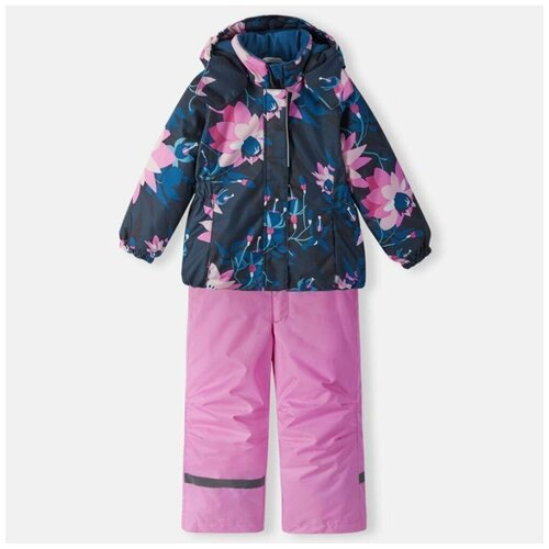 Комплект с брюками Lassie, демисезон/зима, съемный капюшон, светоотражающие элементы, ветрозащита, подтяжки, манжеты, карманы, подкладка, защита от попадания снега, розовый, синий (синий/розовый)