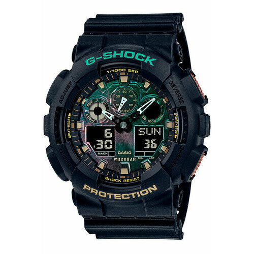 Наручные часы CASIO G-Shock Часы мужские Casio G-Shock GA-100RC-1A, черный, зеленый (черный/зеленый)