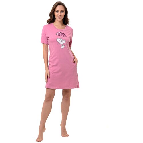 Платье Натали, короткий рукав, карманы, розовый