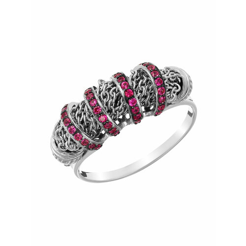 Перстень, серебро, 925 проба, родирование, фианит, розовый, серебряный (розовый/серебристый)