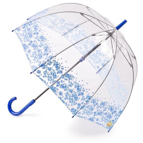 Зонт-трость FULTON, механика, купол 85 см., 8 спиц, прозрачный, для женщин, голубой