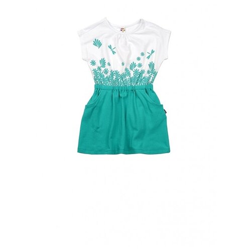 Платье Mini Maxi, хлопок, трикотаж, флористический принт, белый, бирюзовый (бирюзовый/белый) - изображение №1