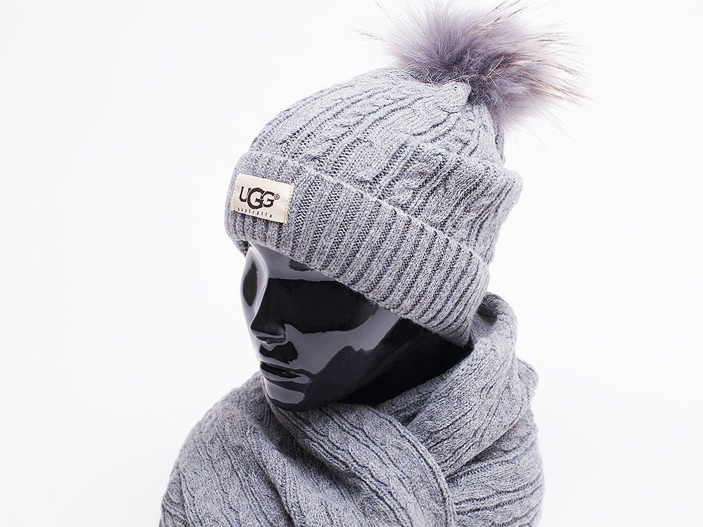 Комплект UGG( шапка,перчатки,шарф ) (серый) - изображение №1
