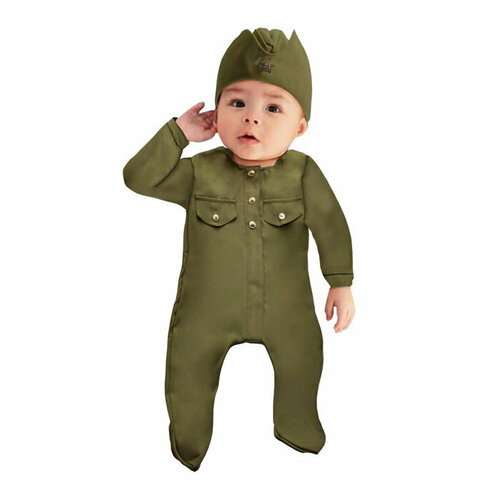 Карнавальный костюм «Солдатик-малышок», ползунки, пилотка, 6-9 месяцев, рост 75 см (хаки)