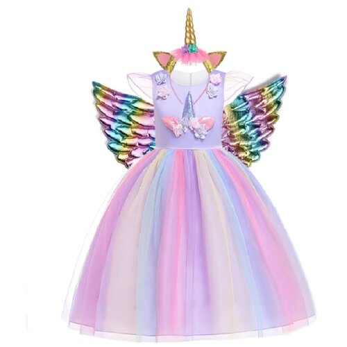 Платье карнавальное единорог фиолетовый цветная юбка рост 110 - изображение №1