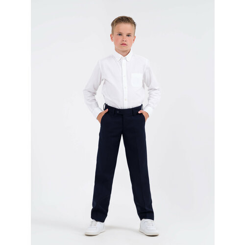 Школьные брюки Sherysheff, классический стиль, карманы, синий (синий/тёмно-синий)