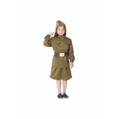 Костюм военный для девочки: гимнастёрка, юбка, ремень, пилотка, рост 110-120 см (хаки/мультицвет)