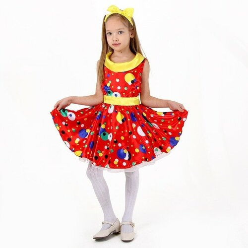 Костюм карнавальный "Стиляги 1", платье красное в горох, повязка, р. 36, рост 140 см, для девочки (красный)