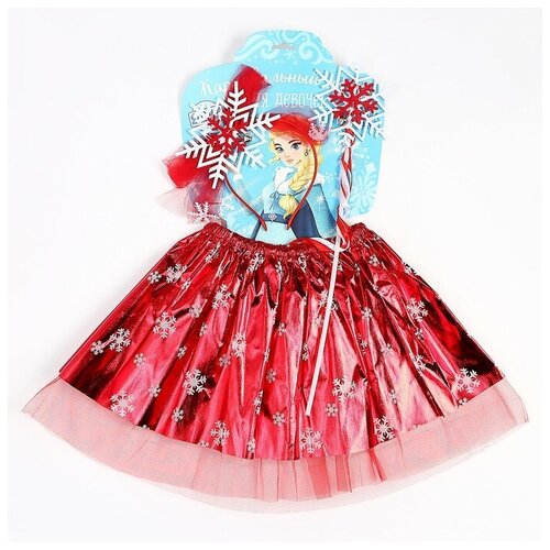 Карнавальный набор «Снежинки», 3 предмета: ободок, юбка, жезл (красный)