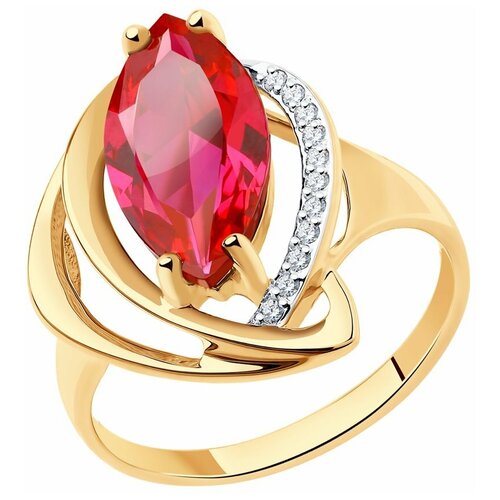 Кольцо Diamant, красное золото, 585 проба, корунд синтетический, фианит - изображение №1