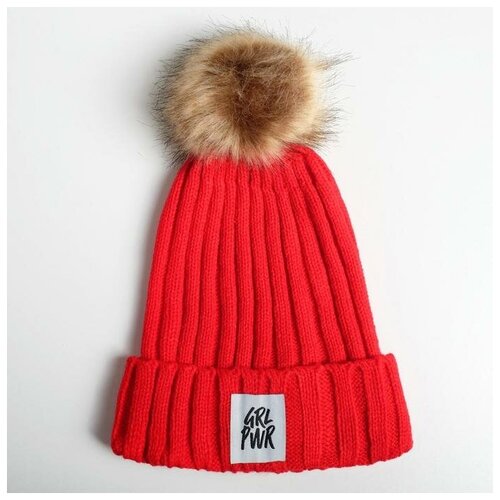 Шапка Beauty Fox, демисезон/зима, с помпоном, утепленная, красный - изображение №1