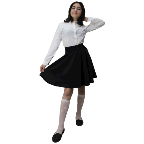 Школьная юбка-полусолнце ТЕХНОТКАНЬ, с поясом на резинке, черный - изображение №1