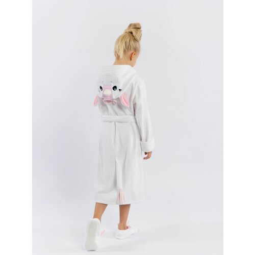 Халат Fluffy Bunny, длинный рукав, пояс/ремень, карманы, капюшон, манжеты, белый - изображение №1